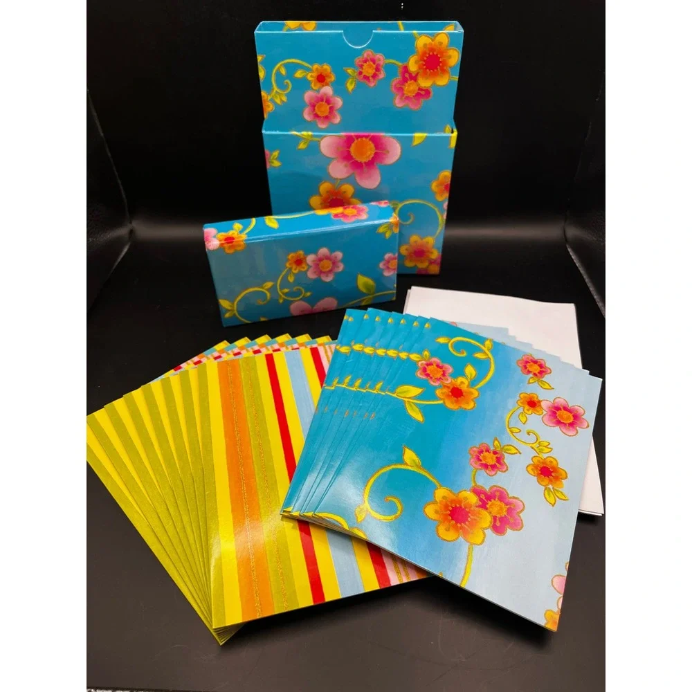 Vtg Set‎ Of 16 Notecards Envelopes In Floral Box Beautiful! Stationery Cards